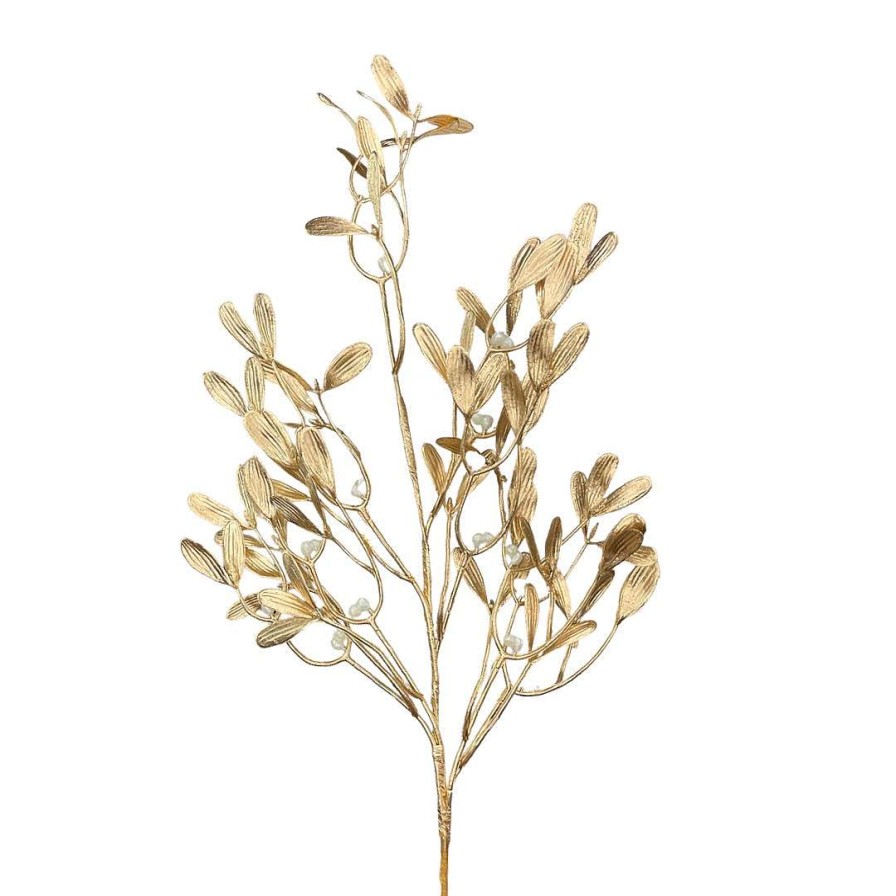 Regency Floral Decor | Gold Painted Pearl Mistletoe Spray, 26"