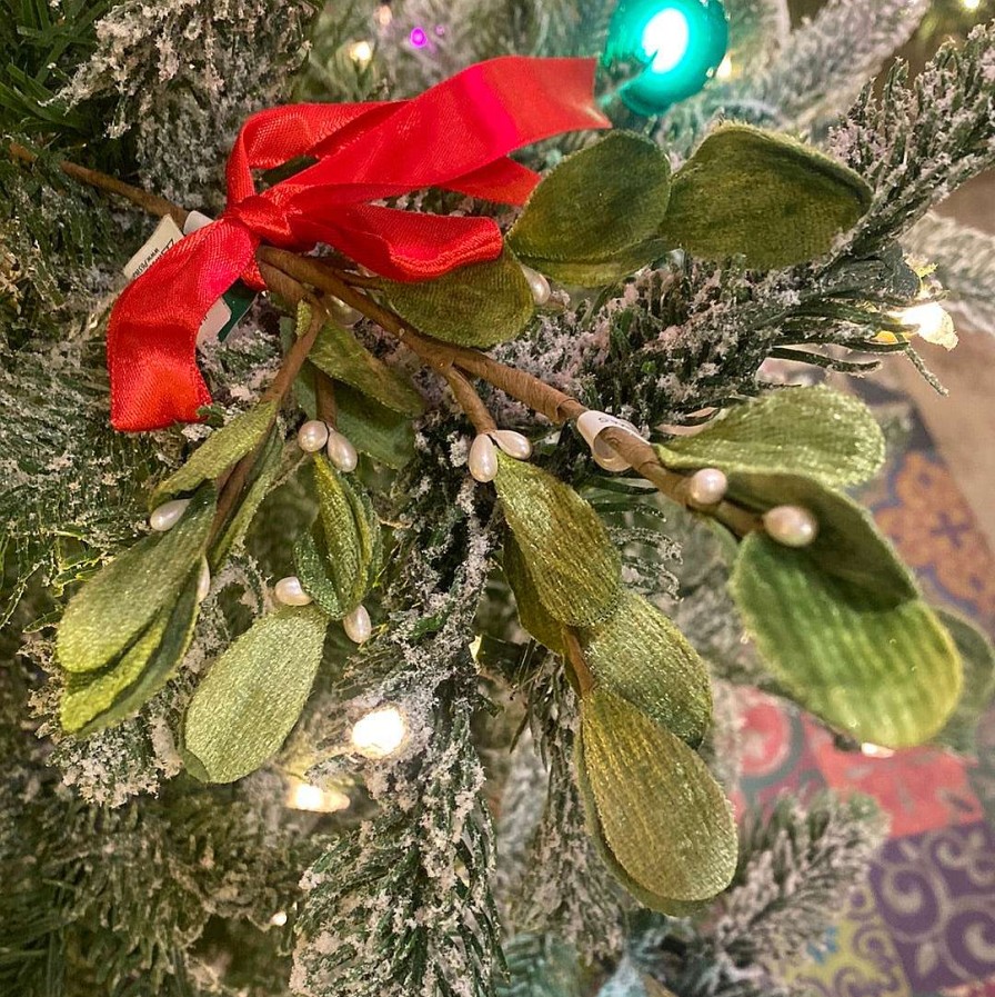 Kurt S. Adler Picks | 10" Mistletoe Pick With Red Satin Bow