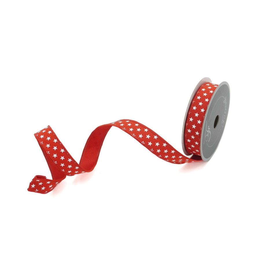 Farrisilk Ribbon | Red Spirited Stars Ribbon, 1" X 10Yd