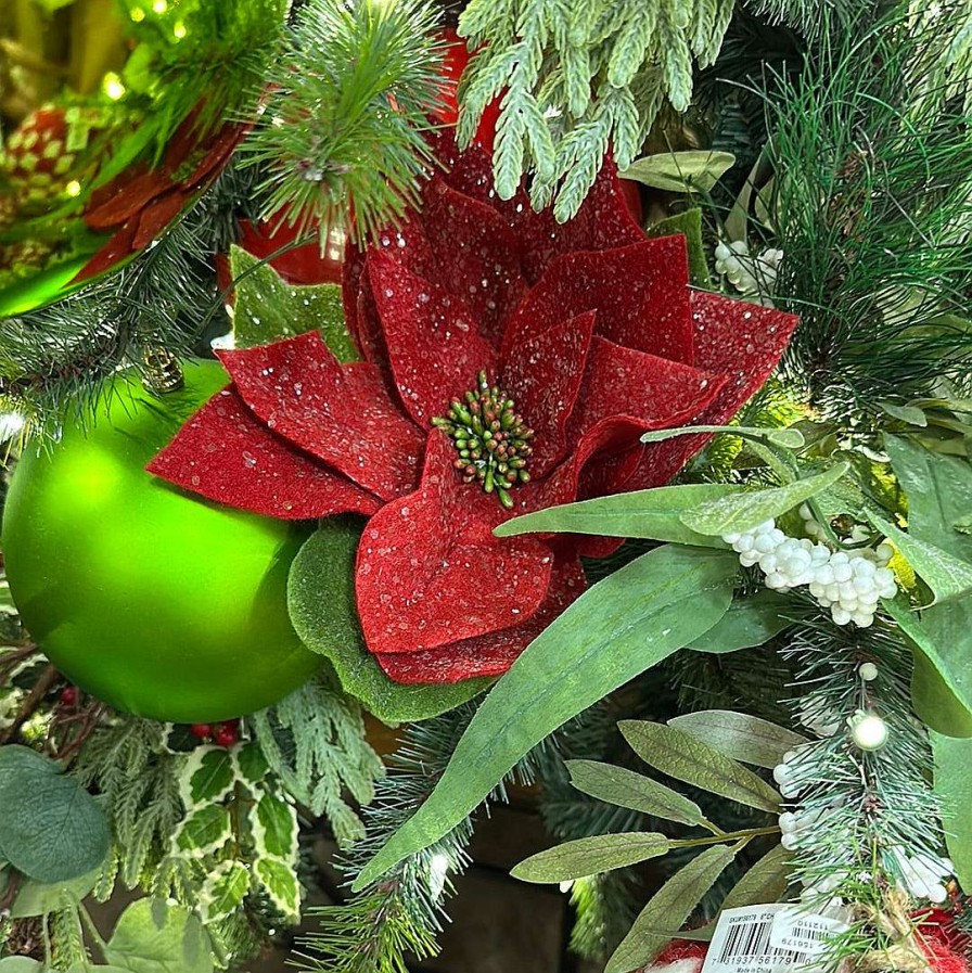 Mark Roberts Floral Decor | Red Glitter Poinsettia Pick, 20''