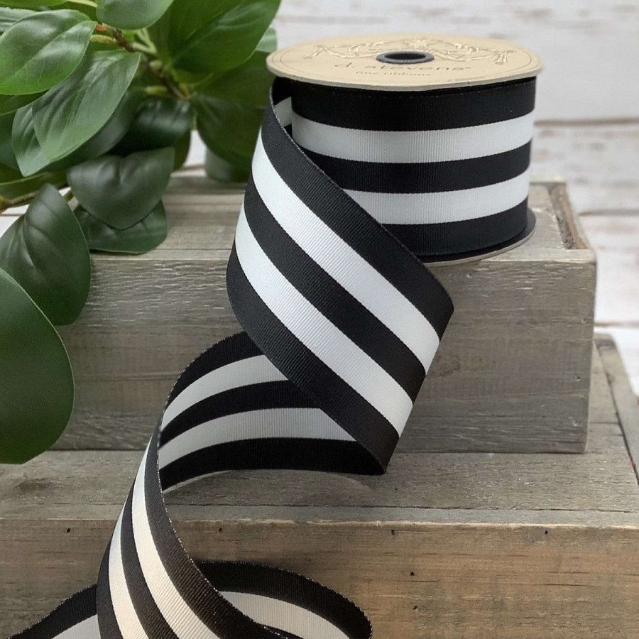 D. Stevens Ribbon | Black And White Grosgrain Stripe Ribbon, 2.5" X 25Yd