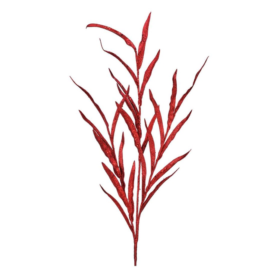 Regency Floral | Red Glitter Blade Grass Spray