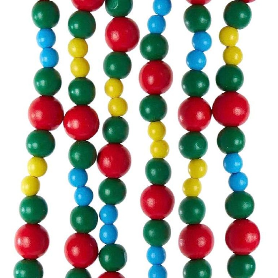 Kurt S. Adler Table Decor | Wood Multi-Colored Bead Garland, 6'