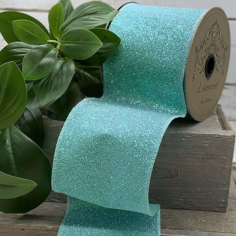 D. Stevens Ribbon | Aqua Satin Sugar Glitter Ribbon 4" X 10 Yd