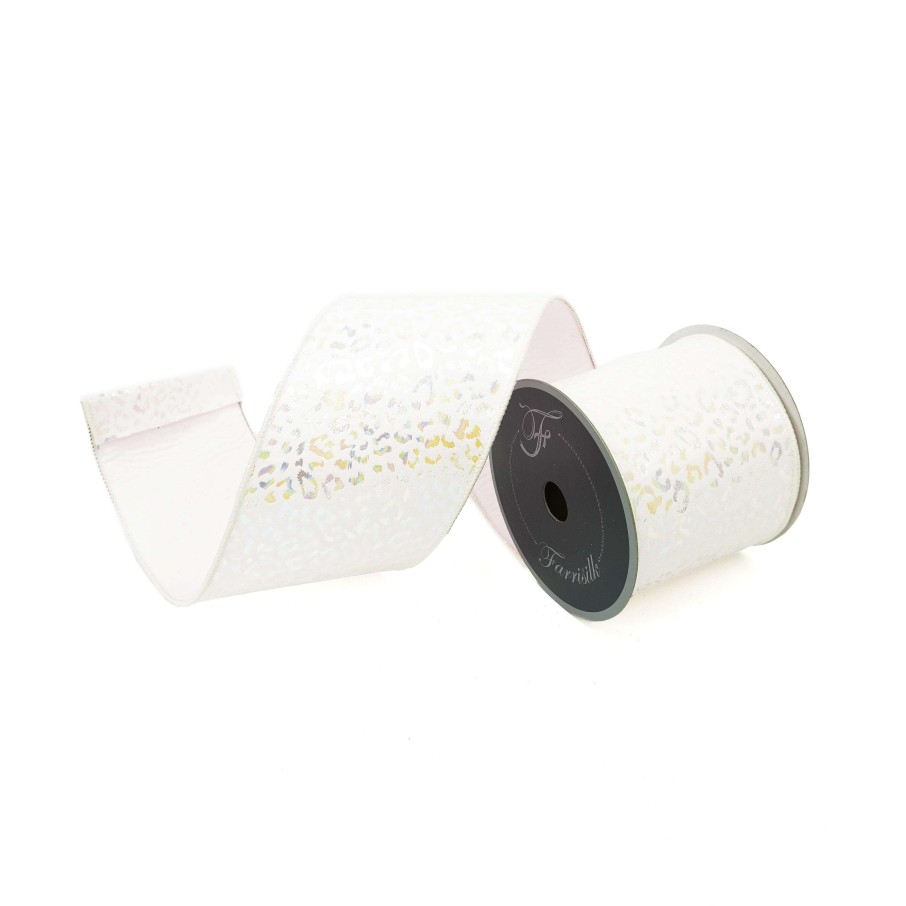 Farrisilk Spring | White Iridescent Cheetah Ribbon, 4" X 5Yd