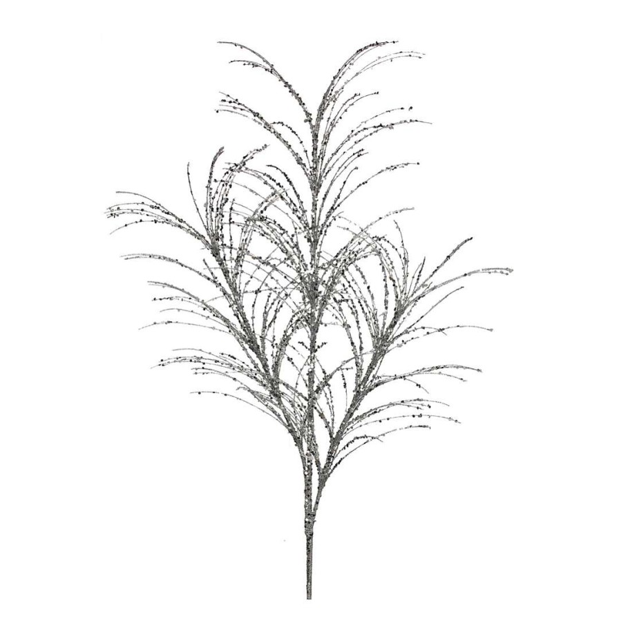 Regency Floral | Silver Glitter Sequin Pampas Grass Spray, 34"