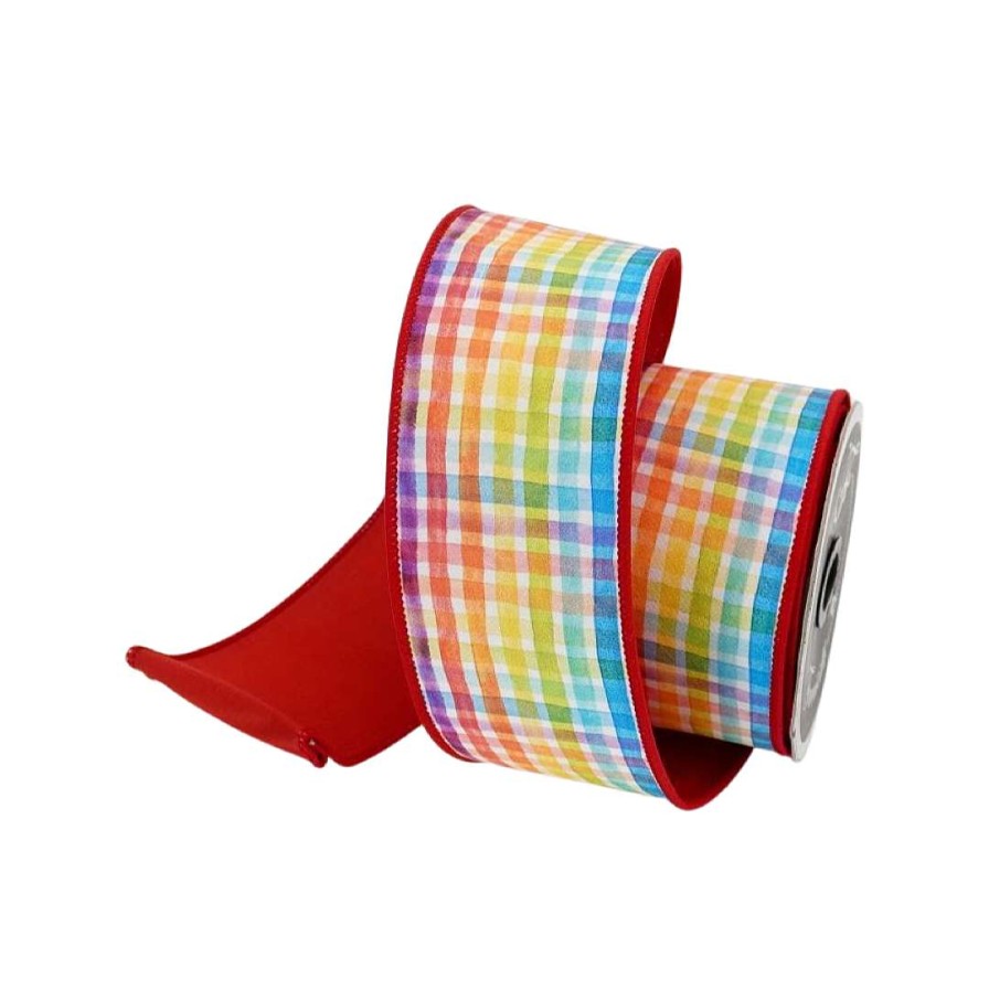 Farrisilk Ribbon | Multi-Colored Rainbow Plaid Ribbon 2.5"X10Yd