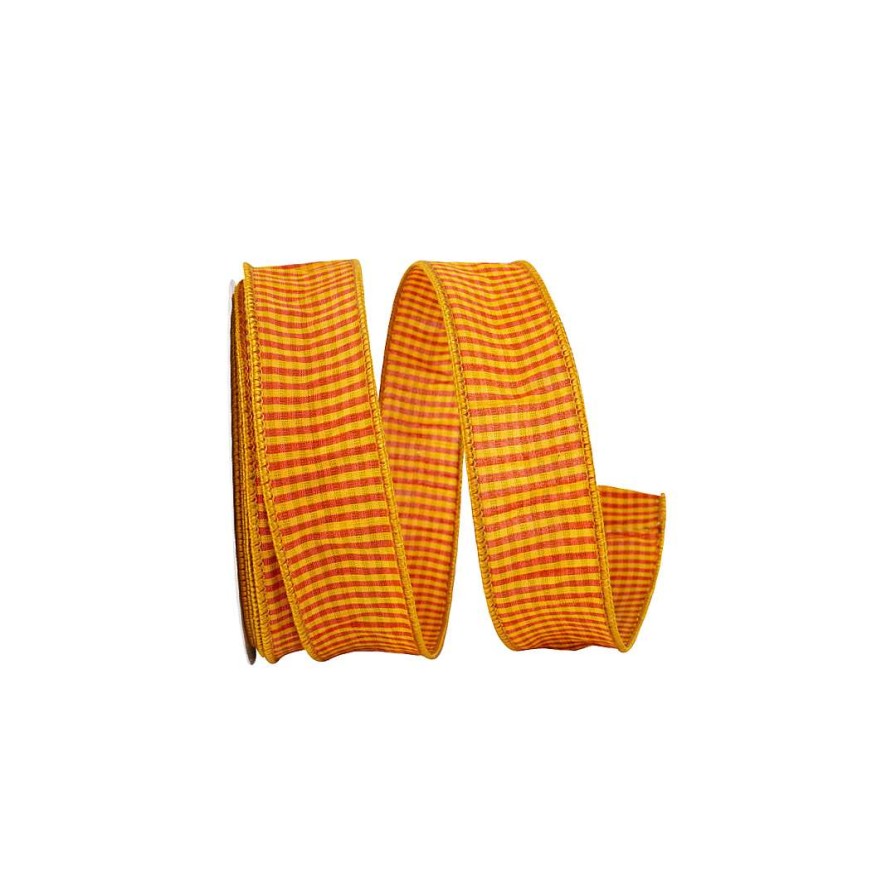 Reliant Ribbon Ribbon | Yellow And Orange Micro Check Tierra Ribbon, 1.5" X 20Yd