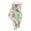 Craig Bachman Ribbon | Paisley In White, Lime, Red And Emerald, 4"X10Yd.